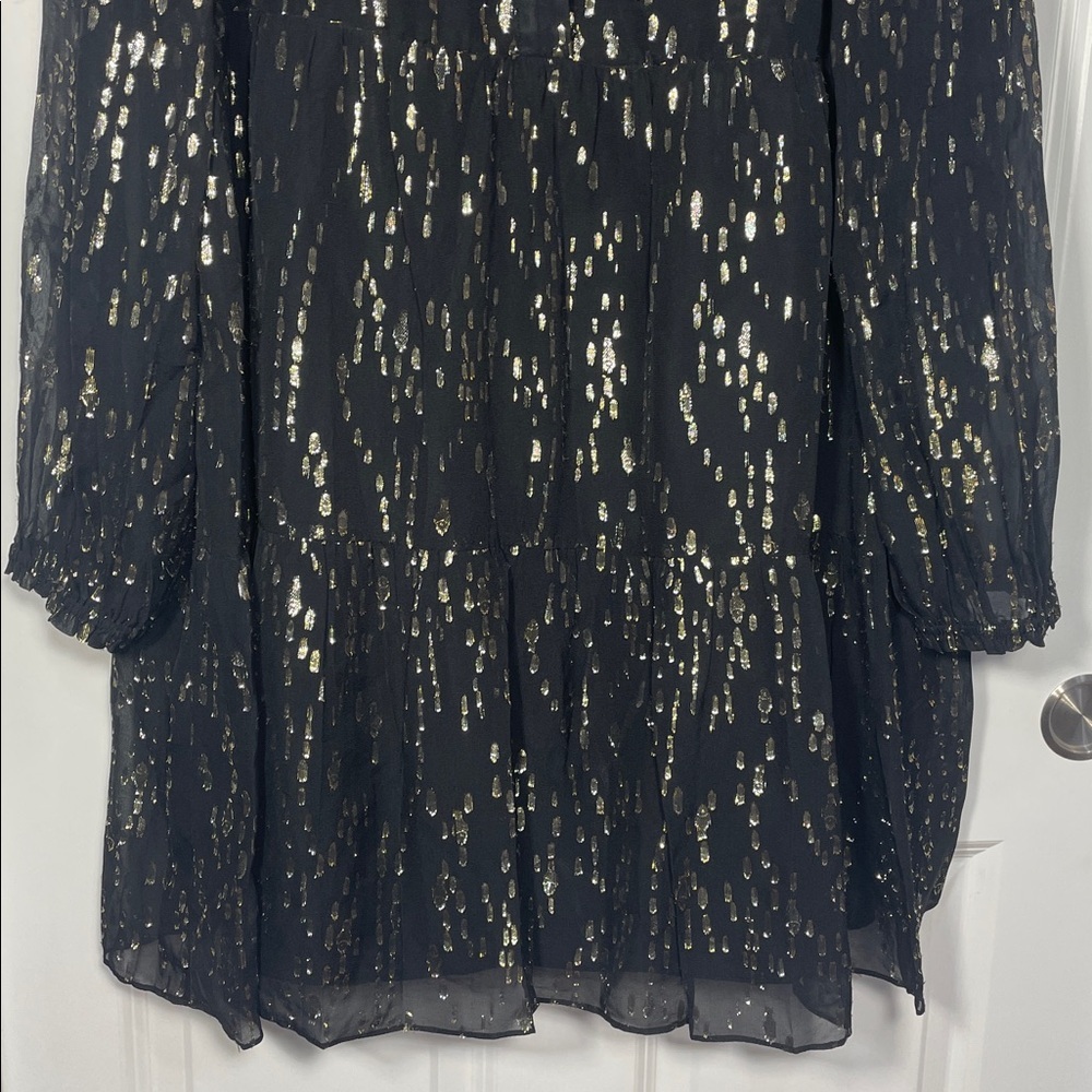 Lilly Pulitzer Winona Silk Dress Size XL Swing Onyx Fish Clip Gold Chiffon Black - Picture 11 of 17